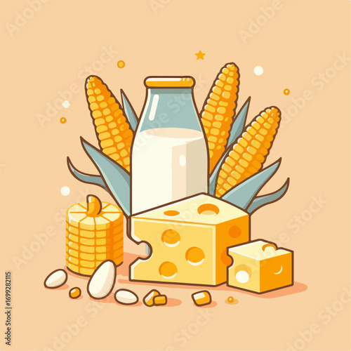 corn milk cheese vector illustration