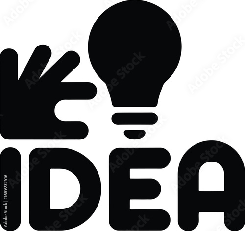 Hand with lightbulb above the word idea symbolizing innovation and creativity