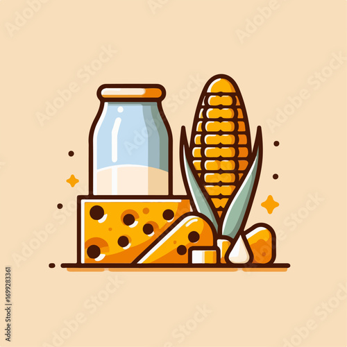 corn milk cheese vector illustration