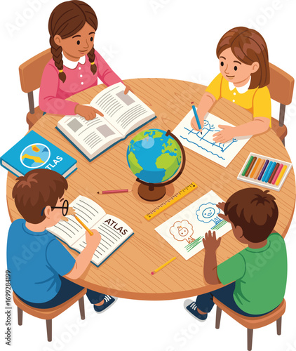 Basic RCCuCute Cartoon School Children Studying with Books and Pencils Vectorte CCute Cartoon School Children Walking with Backpacks Vector Illustration.681Zartoon School Children Walking 