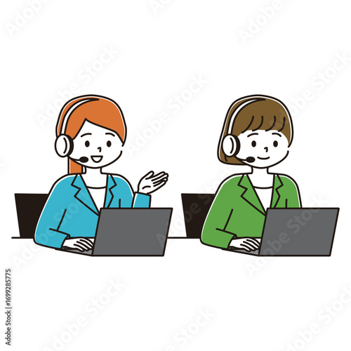 コールセンターの女性2人のイラスト