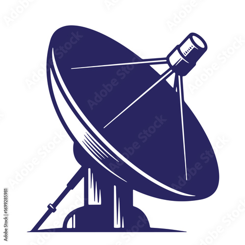 Vector illustration of a modern satellite dish isolated on a clean white background