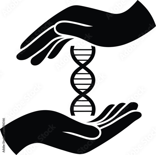 Hands gently holding and protecting a dna helix symbol