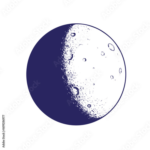 Vector illustration of a moon phase in the waxing crescent stage with craters and surface texture