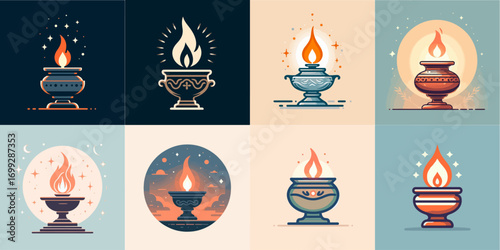 vector illustration of Indian Diwali candle light set