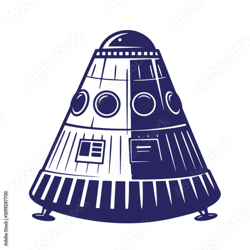 Vector illustration of a retro style space capsule with a detailed and professional design