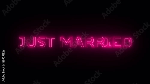 Just married neon pink text animation on black background.