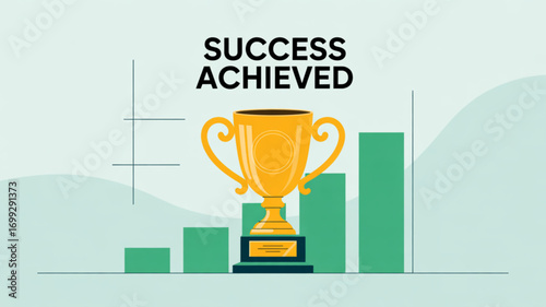 Success achievement trophy with growth chart for business and career development illustration vector design
