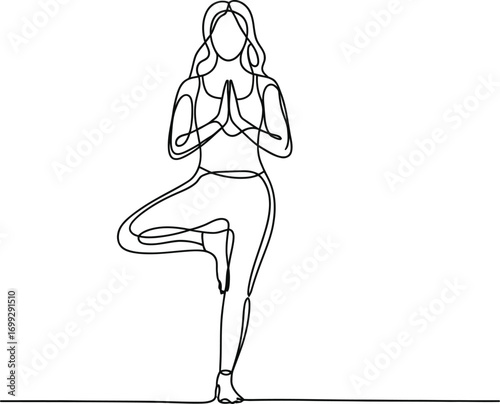 Minimalist line drawing of a woman in a yoga tree pose