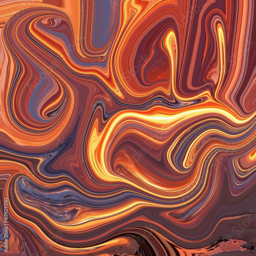 Swirling molten abstract design with intense red, orange, and gold tones, ideal for backgrounds or digital artwork.