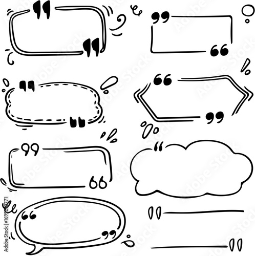 Hand-drawn quote bubble collection with various shapes and doodle elements, including speech marks.