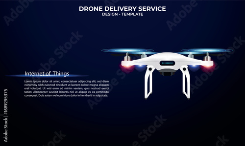 White drone robot autonomous with LED lights. Ideal for delivery services, product delivery, or transporting items. 3D vector. Internet of Things. Artificial Intelligence. Transport, futuristic Robot