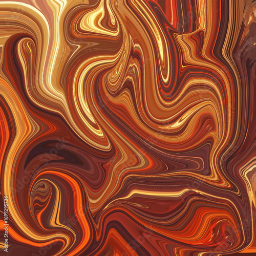 Fiery red and golden abstract swirl design with flowing texture, bold and energetic art background for fashion, interiors, and creativity. Golden keywords included.