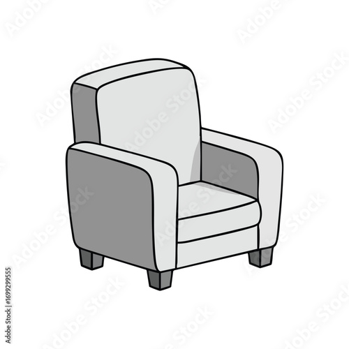 Modern Grey Armchair Illustration. Contemporary single seat furniture perfect for a cozy home or office space. Evokes feelings of comfort and relaxation.