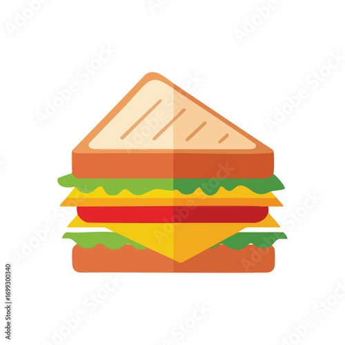 Delicious Layered Sandwich Graphic. A vibrant, simple depiction of a multi-tiered toasted bread snack. Perfect for conveying hunger, comfort food, or a quick meal concept.
