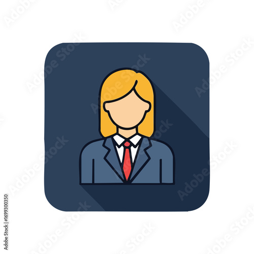 Professional Businesswoman Icon. Modern digital portrait of a corporate female. This graphic symbolizes career, employment, and online identity, representing an executive.