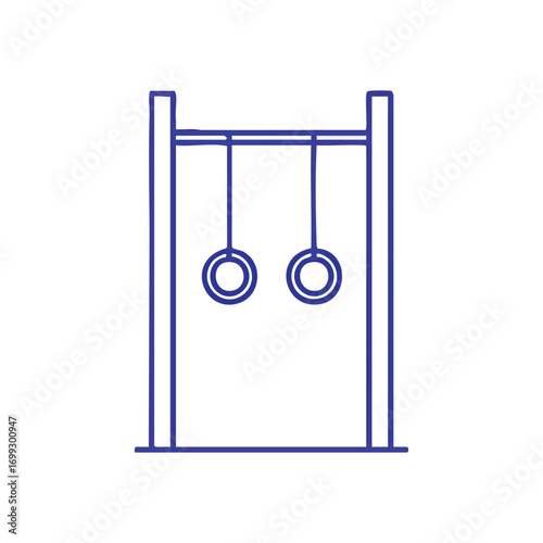 Gymnastics Rings Apparatus Sketch. Crisp line art of a pair of athletic rings on a high bar. This icon depicts power, discipline, and the pursuit of physical excellence.