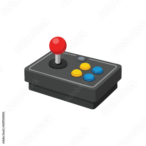 Retro Arcade Game Controller. Iconic play peripheral rendered in 3D. Represents digital amusement, leisure, and a bygone era of interactive entertainment.