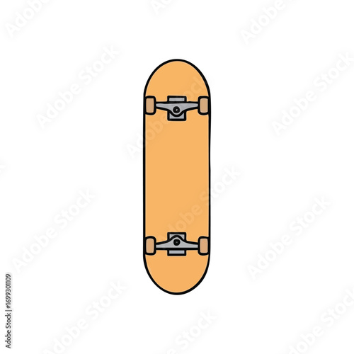 Simple Skateboard Sports Icon. Clean graphic of a vibrant peach skate deck. Represents freedom, youth culture, and urban recreation. Perfect for active lifestyle themes.