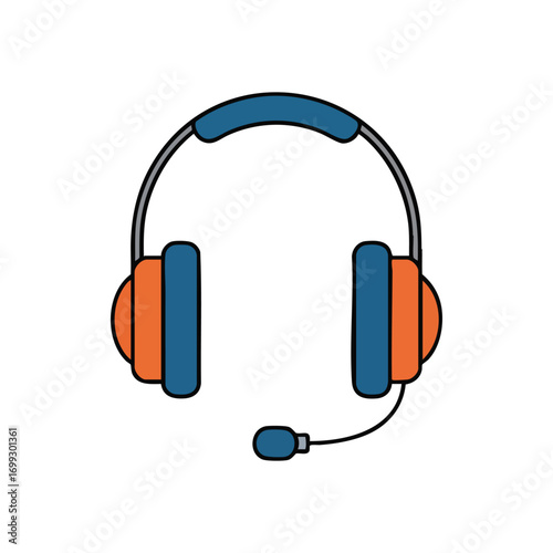 Support Headset with Mic Symbol. This vibrant graphic showcases an audio earpiece and boom, representing seamless digital communication, helpful customer assistance, and remote connectivity.
