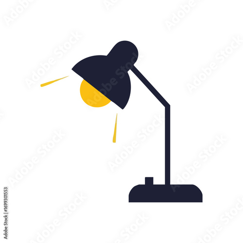 Modern Study Lamp Glow. Sleek table light with a radiant yellow bulb against a dark background. This illustration represents inspiration, diligent study, and thoughtful insights.
