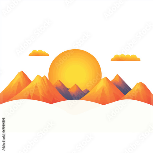 Geometric Sunset Over Mountain Range with Orange and Purple Hues