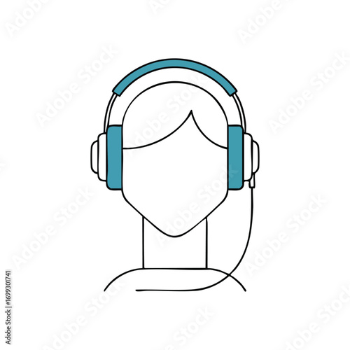 Person Listening Headphones Icon. Stylized graphic of someone enjoying sound with over-ear headset. Represents media consumption, clear communication, and personal focus.