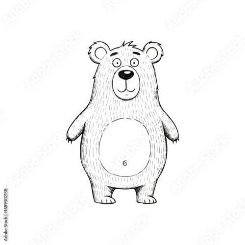 Cute Animated Polar Bear Character. An adorable drawn ursine stands isolated on a dark background, its charming expression radiating innocence and childlike wonder.