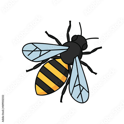 Yellow Bee Insect. A cute striped creature with delicate translucent wings stands out against a dark backdrop. This busy pollinator symbolizes nature, industry, and sweet rewards.