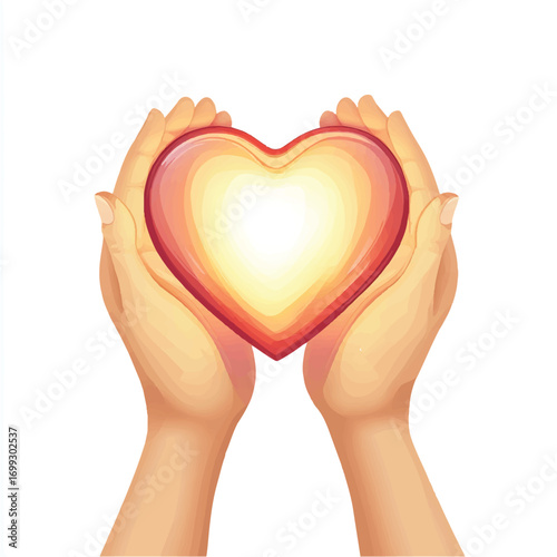 Heartshaped light in hands warm glow gentle light caring hands love and affection soft ligh