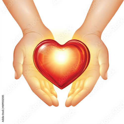 Heartshaped light in hands warm glow gentle light caring hands love and affection soft ligh
