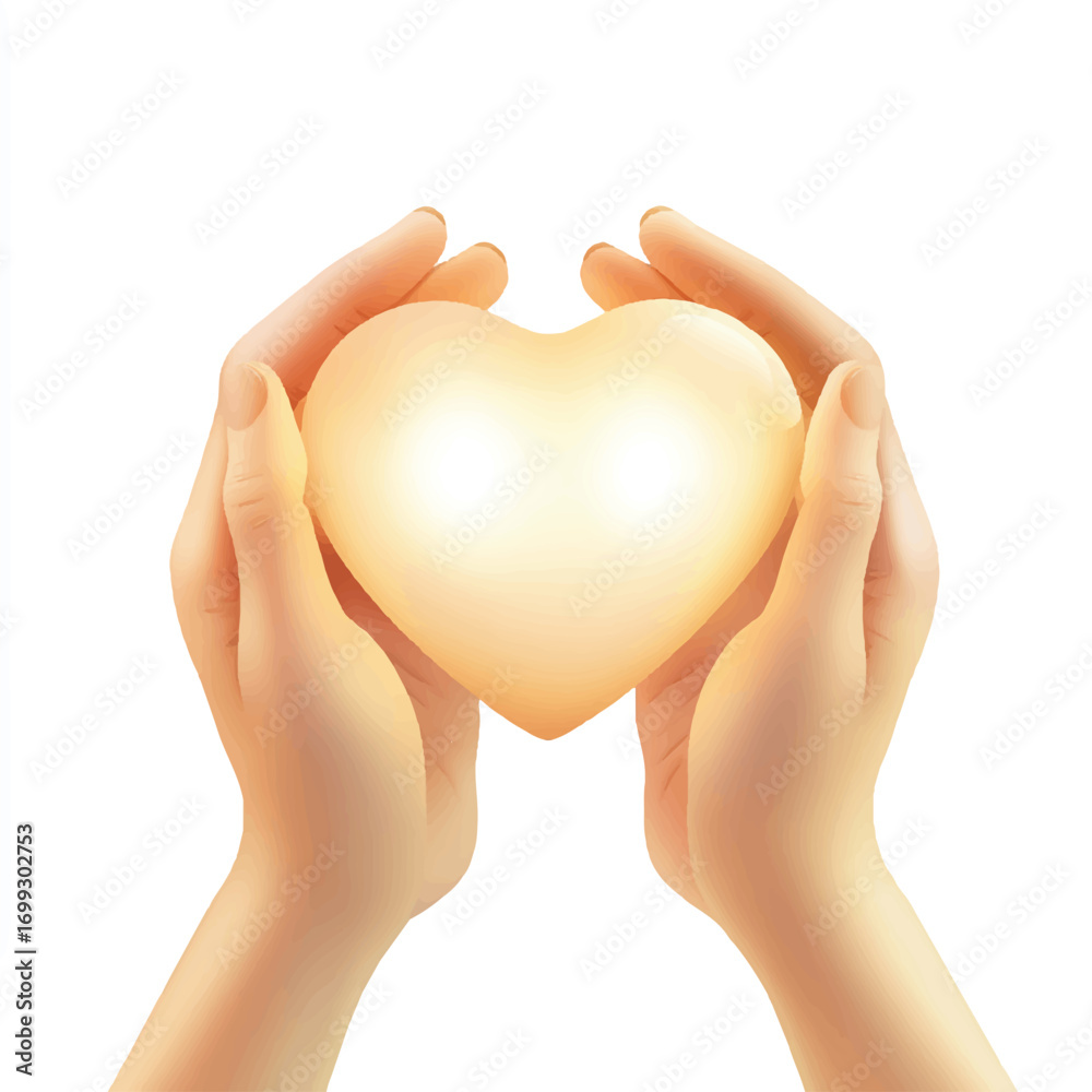 Obraz premium Heartshaped light in hands warm glow gentle light caring hands love and affection soft ligh