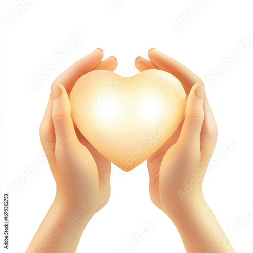 Heartshaped light in hands warm glow gentle light caring hands love and affection soft ligh