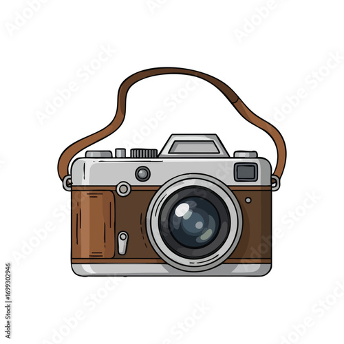 Vintage Photo Camera Cartoon Art. Captivating illustration of a timeless film camera. This cherished instrument symbolizes creative expression, preserving memories, and artistic vision.