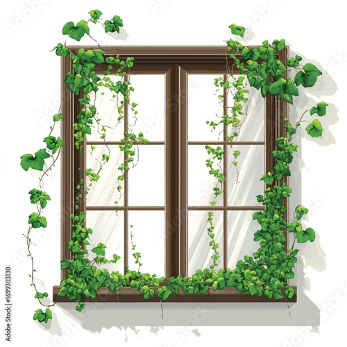  Ivycovered window frame with lush green leav