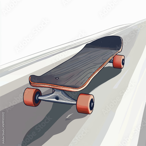 Longboard Rolling Down a Grey Road Artistic Illustration.
