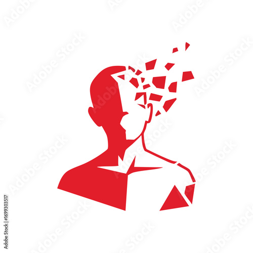 Shattered Consciousness Abstract. This powerful visual depicts a human head dissolving, symbolizing deep psychological breakdown, mental distress, and identity loss.
