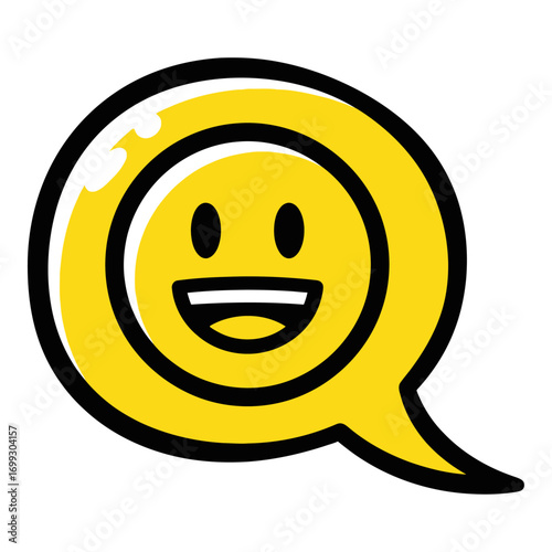 Cartoon Chat Bubble with Smile Emoji – Fun Messaging Icon Vector