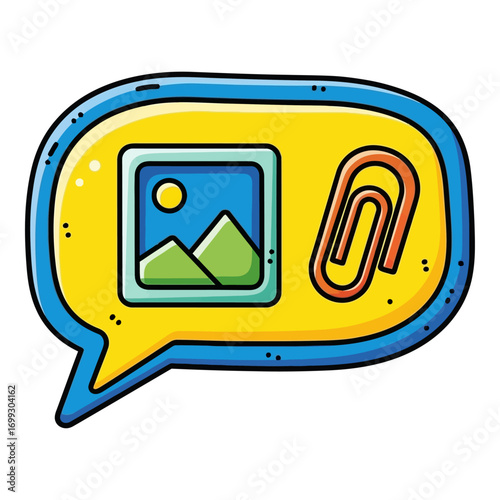 Cartoon Chat Bubble with Photo Icon – Message Attachment Vector
