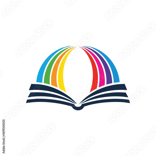 Rainbow Book Education Symbol. Vibrant open tome icon illustrates how study unlocks a spectrum of understanding, promoting inclusivity and boundless imaginative journeys.