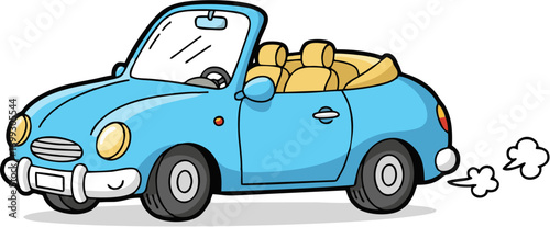 Whimsical blue convertible car doodle, a charming and fun illustration of a classic open-top automobile, perfect for evoking feelings of freedom and joyful travel