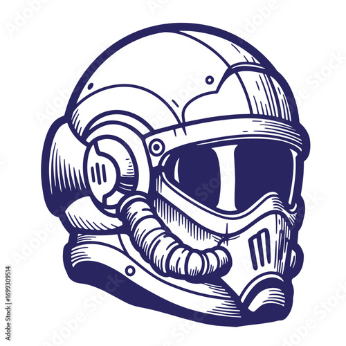Detailed vector illustration of a futuristic astronaut helmet with breathing apparatus