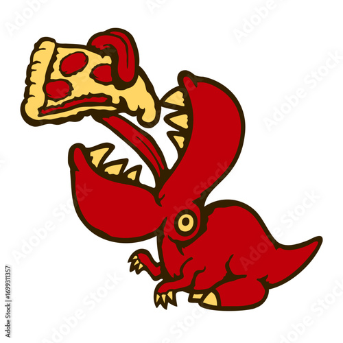 Salami Pizza T-Rex Eating Fast Food Tongue Dino