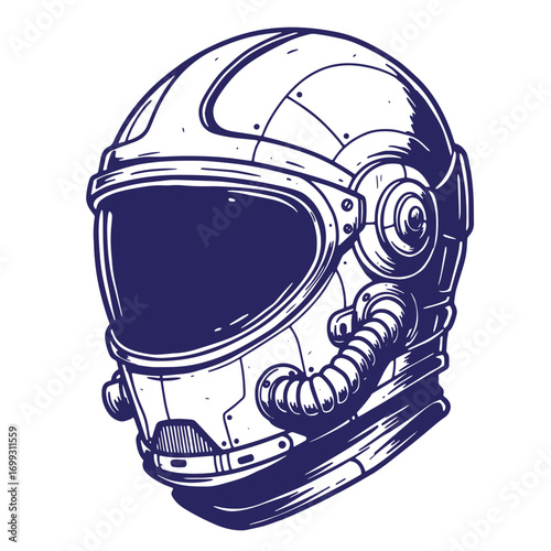 Detailed vintage illustration of an astronaut space helmet ready for interstellar exploration