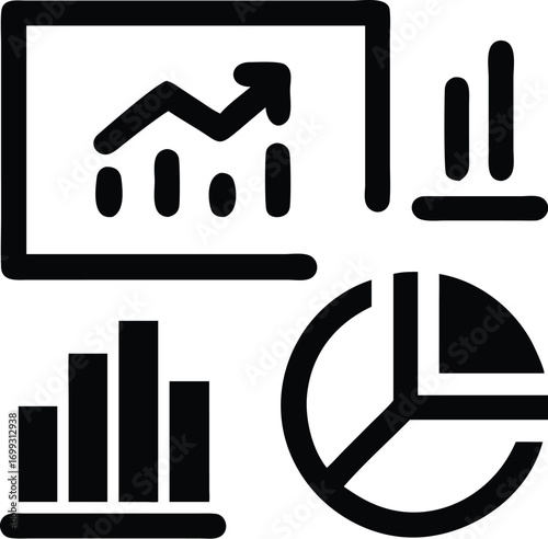 Business Analytics Dashboard: Colorful Charts, Targets & Data Visualization Icons
