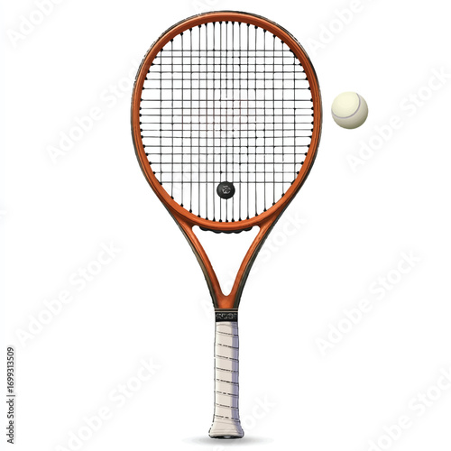 Detailed Illustration of Tennis Racket and Ball Isolated on Transparent Background.