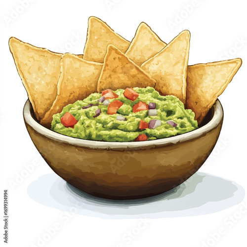 Fresh Guacamole with Crispy Tortilla Chips in a Rustic Brown Bow
