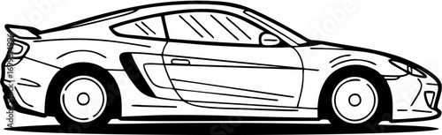 Monochrome Outline of a High-Performance Coupe A Simplified Automotive Illustration