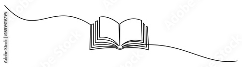 Open Book Continuous Line Art Drawing