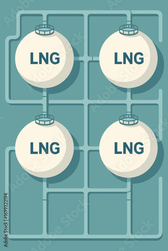 Lng storage facility schematic with pipelines in minimalistic style